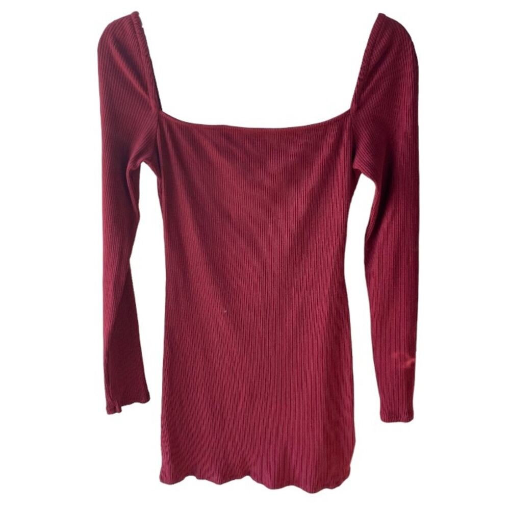 Privacy Please Mini Dress Womens M Burgundy Long Sleeve Square Neck Minimalist